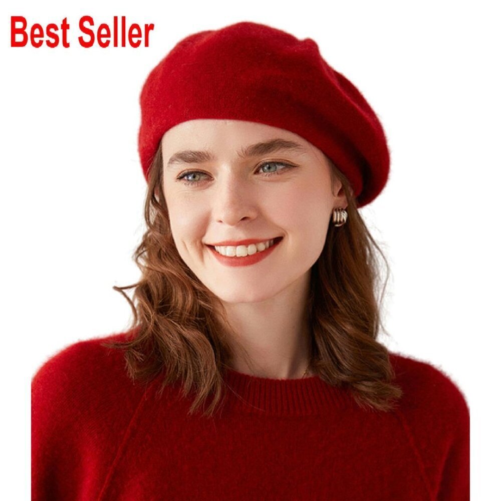 Merino Wool Beret Beanie Winter Warm Knit Cap Elegant Minimal Chic
